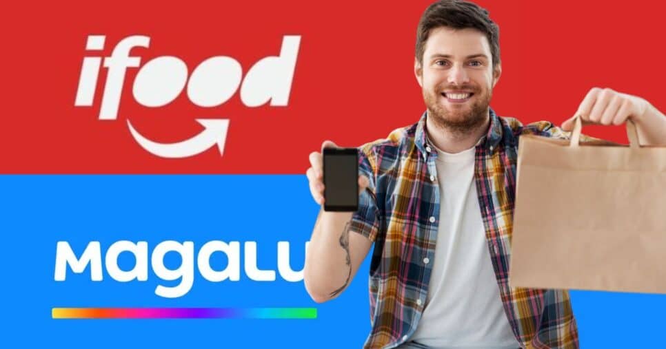 Ifood, Magalu e homem com entrega (Fotos: Reproduções / Internet / Canva)