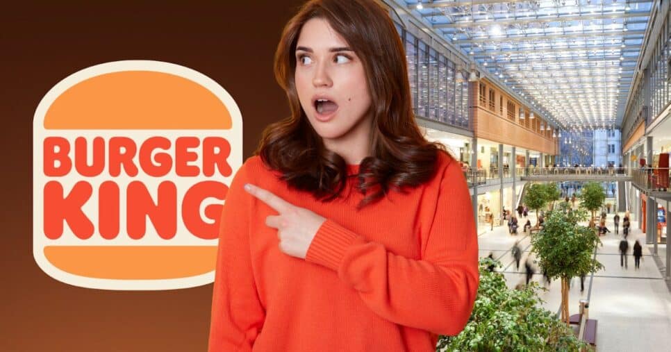 Logo Burger King, mulher chocada e shopping (Fotos: Reproduções / Internet / Canva)