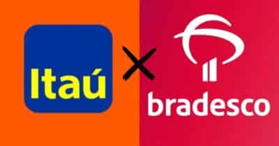 Logo Itaú, x e logo Bradesco (Fotos: Reproduções / Internet / Canva)