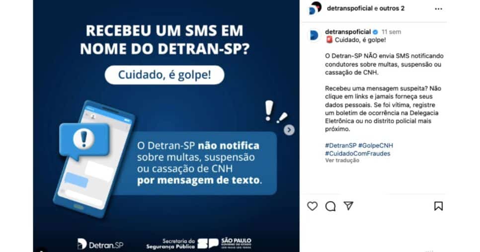 Comunicado do DetranSP (Reprodução/Instagram)