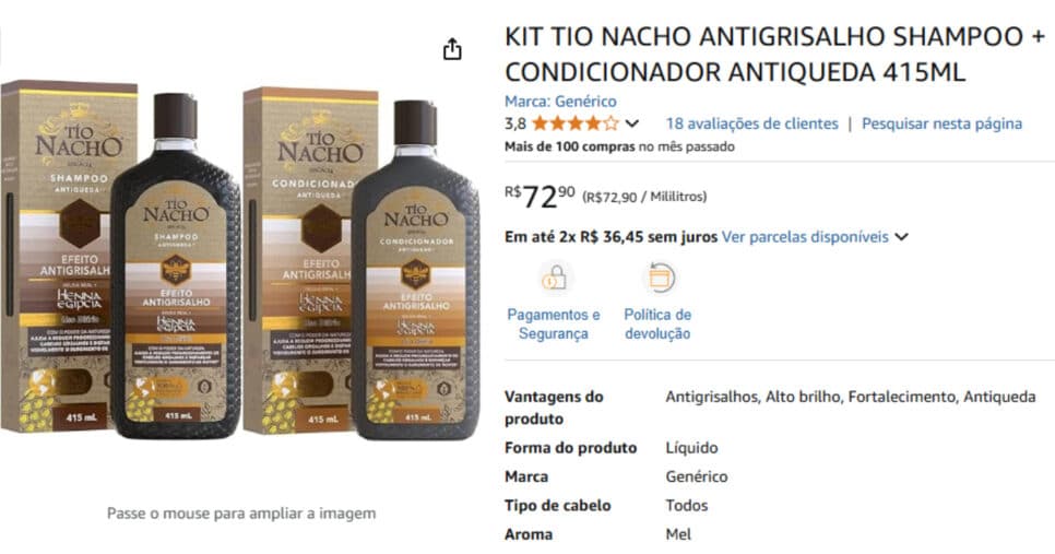 Shampoo e condicionador Tío Nacho antigrisalhos (Foto: Amazon)