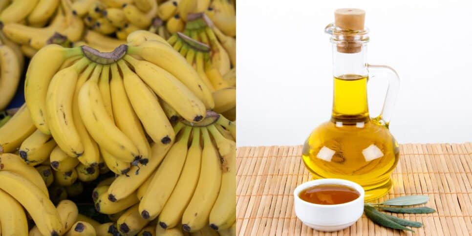 Banana, azeite e mel ajudam a hidratar os fios do cabelo (Reprodução: Montagem TV Foco)