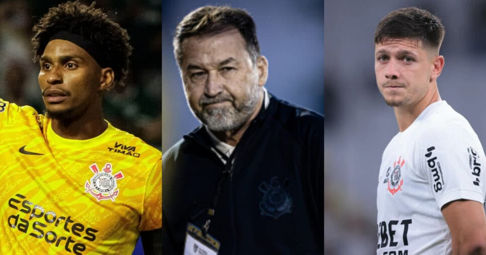 Hugo Souza e dupla de Garro: Corinthians sofre sem craques (Foto: Reprodução/Montagem TV Foco)