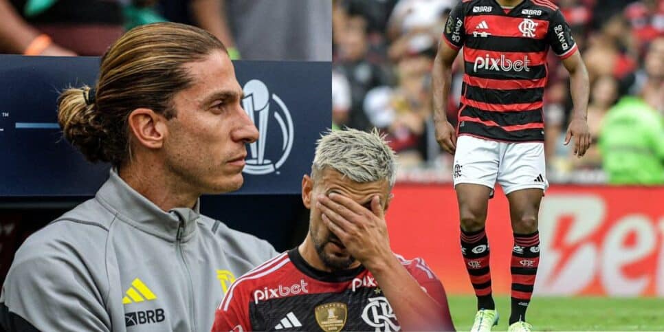 Filipe Luís chora com craque fora no Flamengo (Reprodução: Montagem TV Foco)