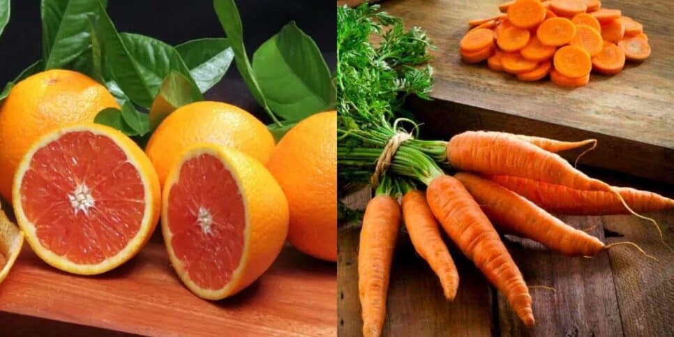 Laranja e cenoura auxiliam na produção do colágeno (Reprodução: Montagem TV Foco)