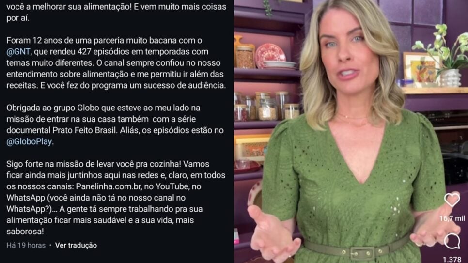 Comunicado em vídeo e na legenda de publicação da ex-contratada (Fotos: Reprodução/ Instagram/ Montagem)