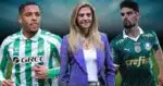 Vitor Roque, Leila Pereira e Flaco Lopez (Foto: Reprodução / Palmeiras / Instagram / Canva / Montagem TV Foco)