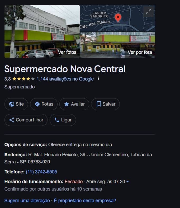Supermercado mudou de nome (Foto Reprodução/Maps)