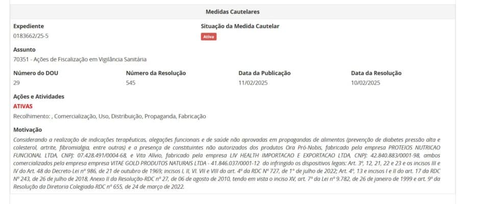 Resolução da ANVISA contra suplemento parte 2 (Foto Reprodução/ANVISA)
