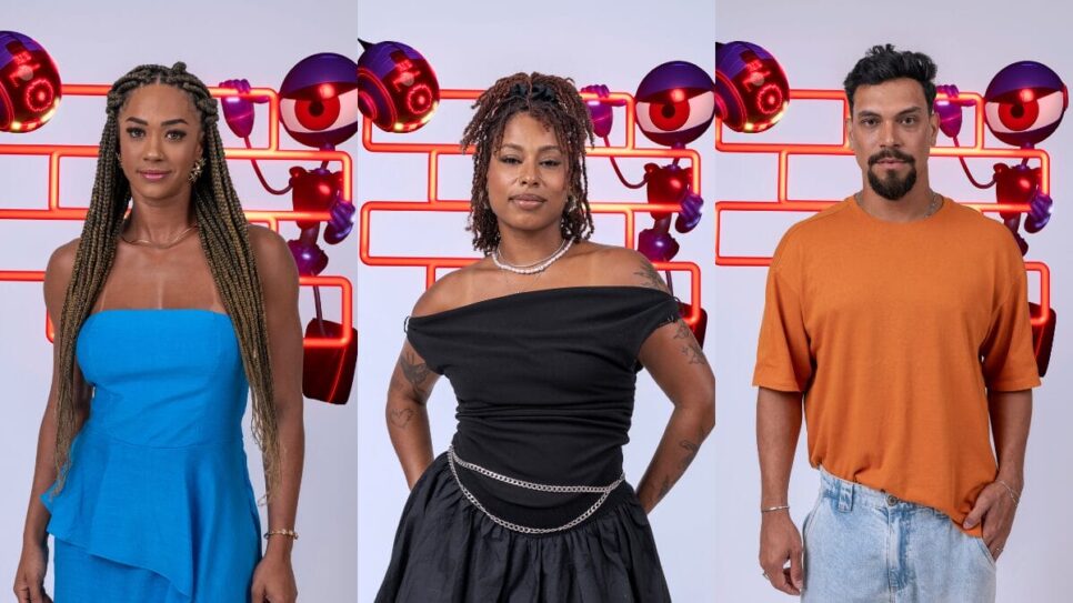 Aline, Thamiris e Vinicius estão no paredão do BBB25 (Foto: Fábio Rocha, Globo)