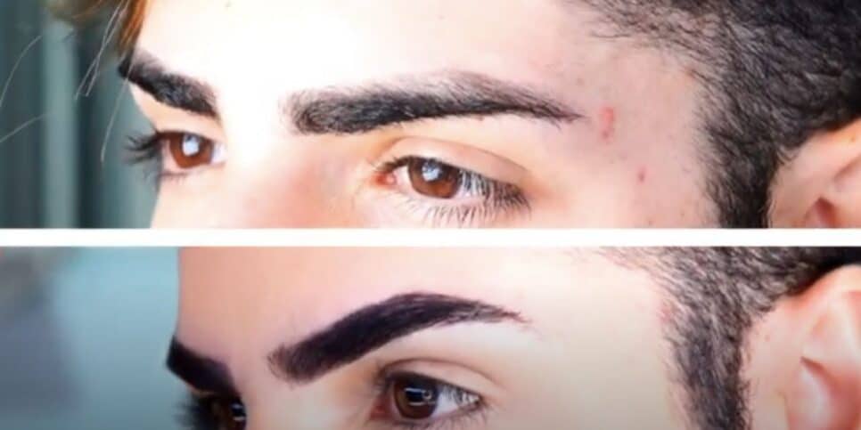 Antes e depois da sobrancelha (Foto: Reprodução / YouTube)