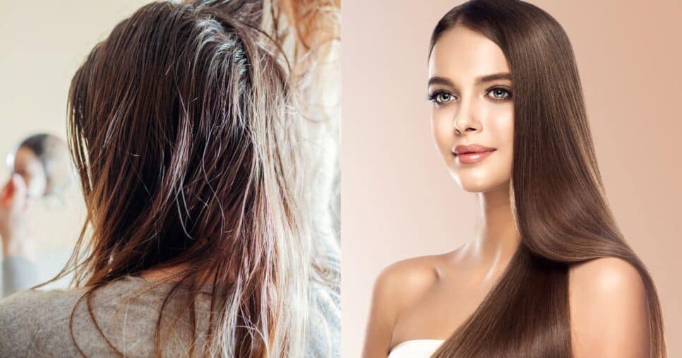 Cabelo oleoso e modelo (Fotos: Canva)