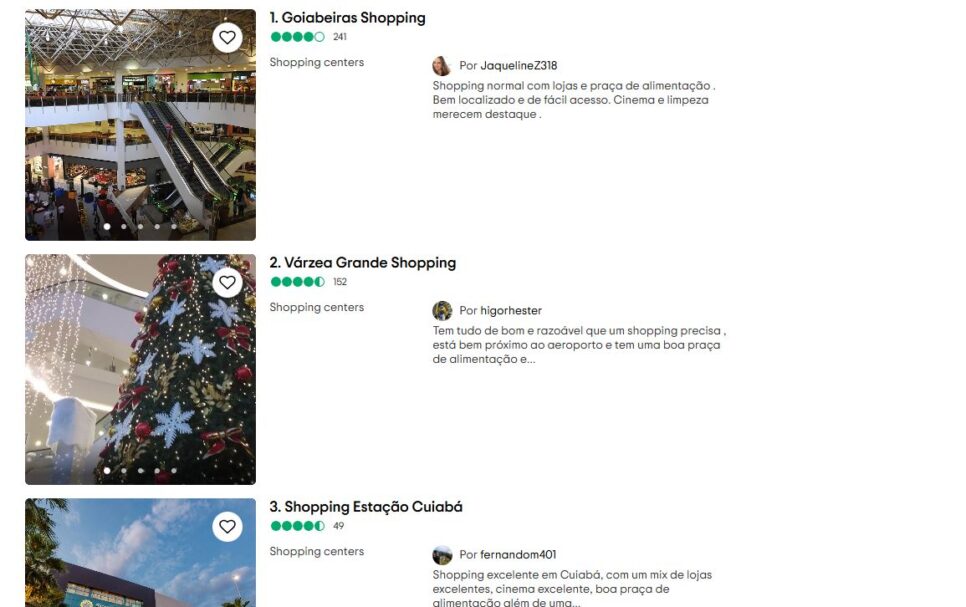 Ranking dos melhores shoppings de MT, segundo o Trip Advisor
