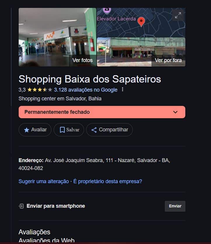 Situação do Shopping no Google Maps (Foto Reprodução/Google)