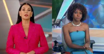 Carolina Ferraz no Domingo Espetacular e Maju Coutinho no Fantástico (Fotos: Reproduções / Record / Globo)