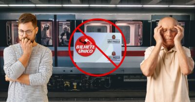 Ilustração metrô, homens preocupados, Bilhete Único e bloqueio (Fotos: Reproduções / Canva)