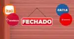 Logo Itaú, Bradesco, Caixa e Santander, e loja fechada (Fotos: Reproduções / Internet / Canva / Freepik)