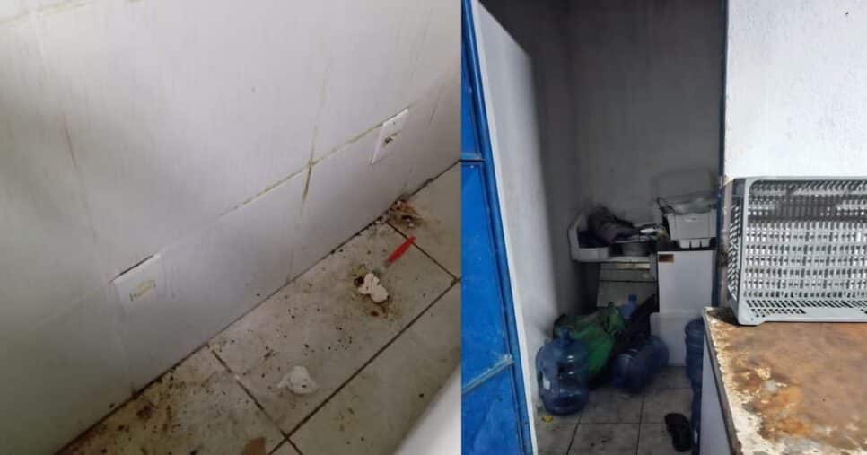 Materiais enferrujados, sujeira e presença de baratas no ambiente (Foto Reprodução/VISA)