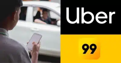 Motorista de aplicativo, logo Uber e 99 (Fotos: Reproduções / Canva / Internet)