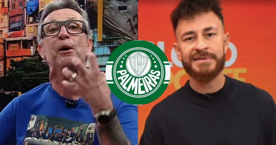Neto no Os Donos da Bola, Fred Bruno no Globo. Esporte e bandeira do Palmeiras (Fotos: Reproduções / Band / Globo / Internet)