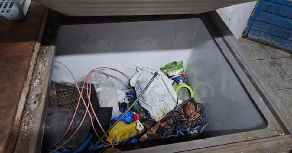 Refrigeradores abertos e com equipamentos elétricos dentro (Foto Reprodução/VISA)