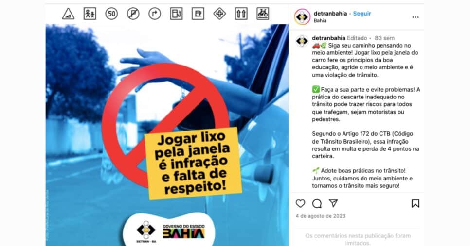 Comunicado do Detran (Reprodução/Instagram)
