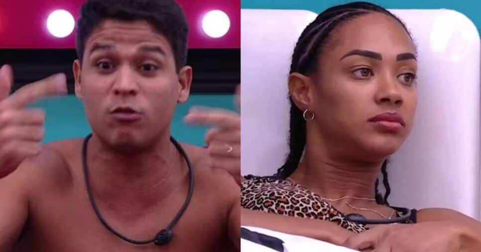 Aline recebe conselho de Guilherme no reality show da Globo (Foto: Reprodução/Montagem TV Foco)