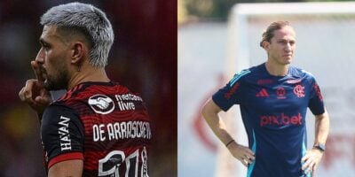 Arrascaeta fora no Flamengo e Filipe Luís chora (Reprodução: Marcelo Cortes / Gilvan de Souza)