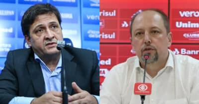 Alberto Guerra, presidente do Grêmio e Alessandro Barcellos, presidente do Internacional (Foto: Lucas Uebel/ Ricardo Duarte)