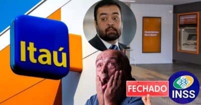 Agência do Itaú fechada, Cláudio Castro, logo do INSS e aposentado (Foto: Reprodução / Gov / Canva / Montagem TV Foco)