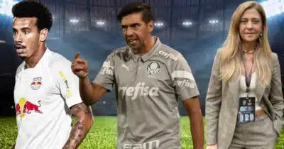 Lucas Evangelista, Abel Ferreira e Leila Pereira (Foto: Reprodução / Palmeiras / Montagem TV Foco)