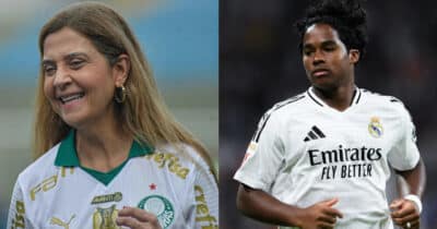 Leila em êxtase: Endrick arma deus do Real Madrid pelo Palmeiras (Foto: Reprodução/Montagem TV Foco)