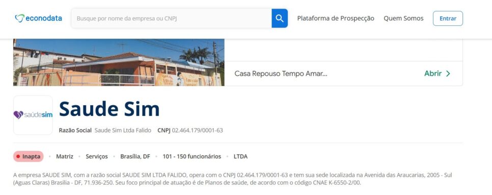 Status da empresa na Econodata (Foto Reprodução/Econodata)