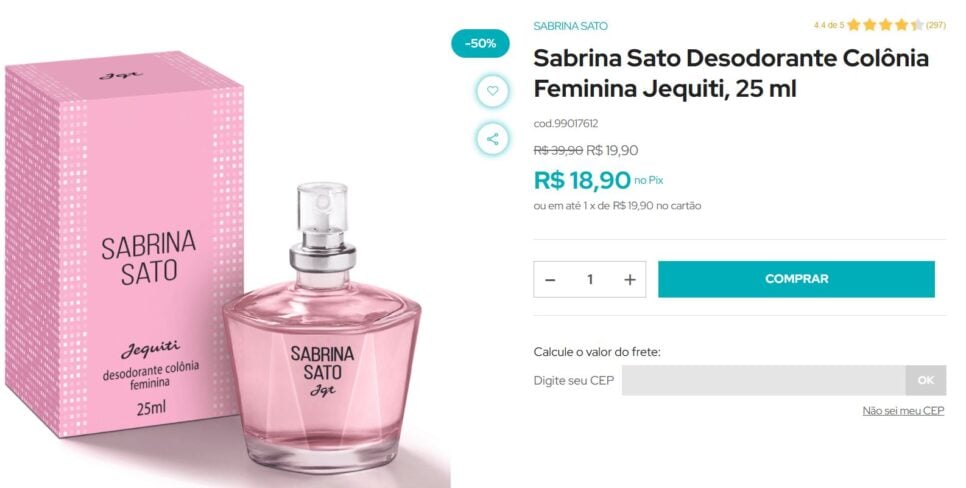 Perfume da Sabrina Sato no site oficial da Jequiti (Foto Reprodução/Jequiti)