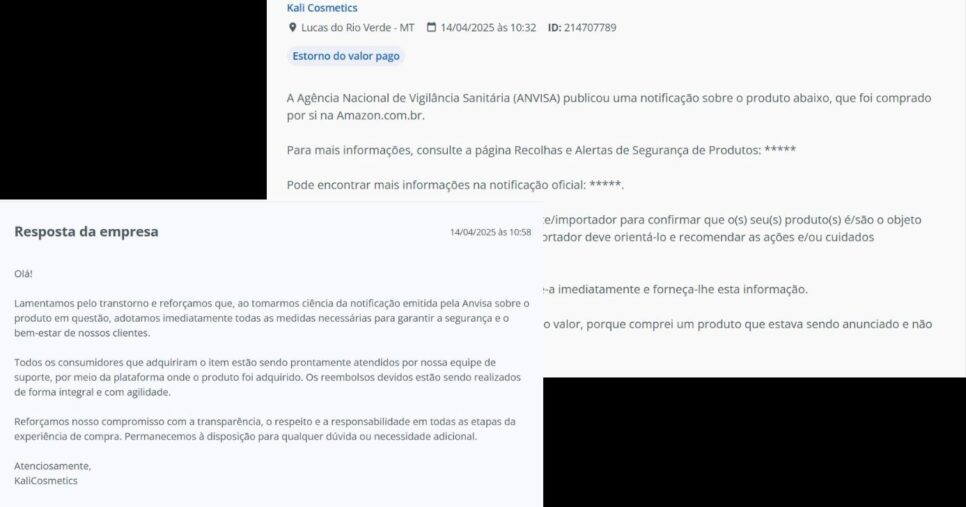 Cliente reclama sobre notificação da ANVISA e empresa responde (Foto Reprodução/RA)