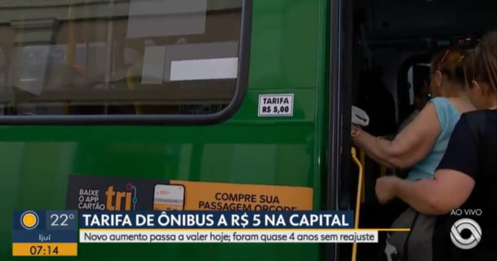 Agora, em Porto Alegre, a tarifa de ônibus está no valor de R$ 5 (Foto: Reprodução/ Internet)