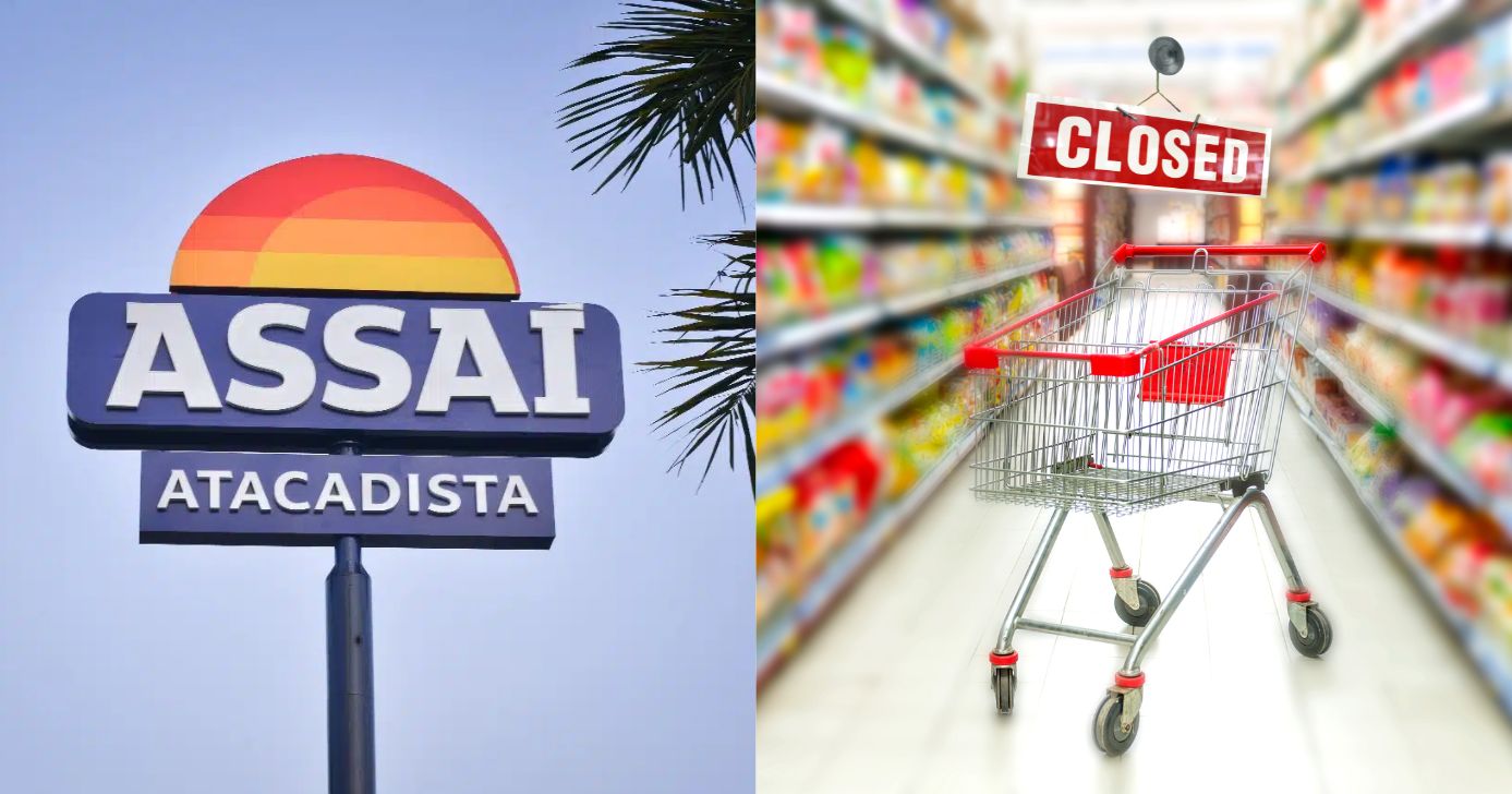 Assaí e ilustração de supermercado fechado (Fotos: Reproduções / Internet / Canva)