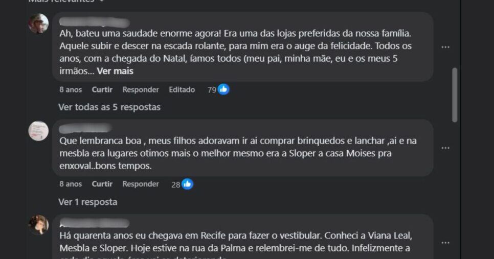 Comentários dos antigos frequentadores da loja Casa Viana (Foto Reprodução/Facebook)