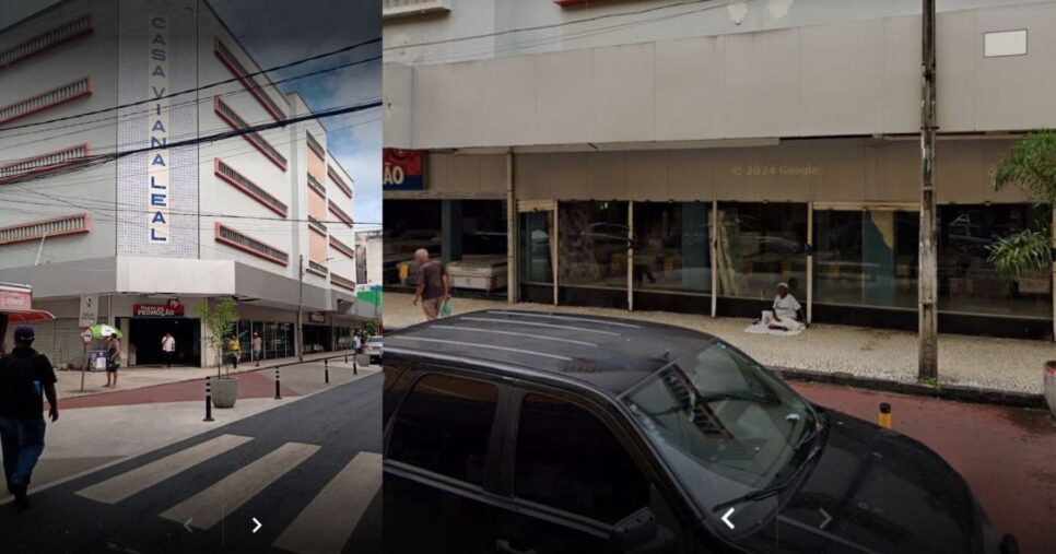 Imagens atuais do edifício onde sediava a Casa Viana Leal, que atualmente, abriga outros varejistas (Foto Reprodução/Montagem/Tv Foco)