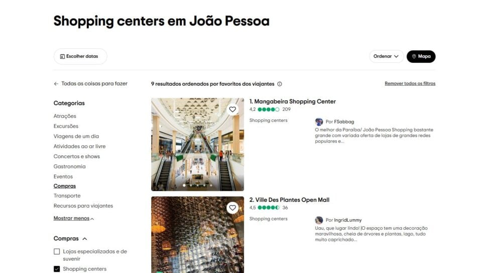 Shopping Mangabeira aparece em 1º lugar no ranking do Trip Advisor, conforme opiniões de clientes e frequentadores (Foto Reprodução/TripAdvisor)