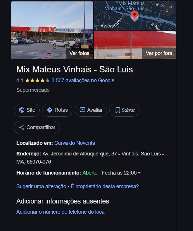 Operação do supermercado segue normalmente (Foto Reprodução/Maps)