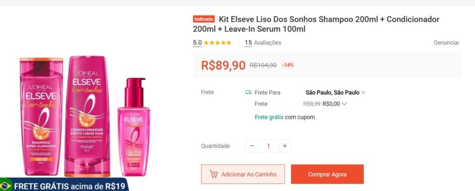 Linha completa do Liso dos sonhos na Shopee (Foto Reprodução/site oficial)