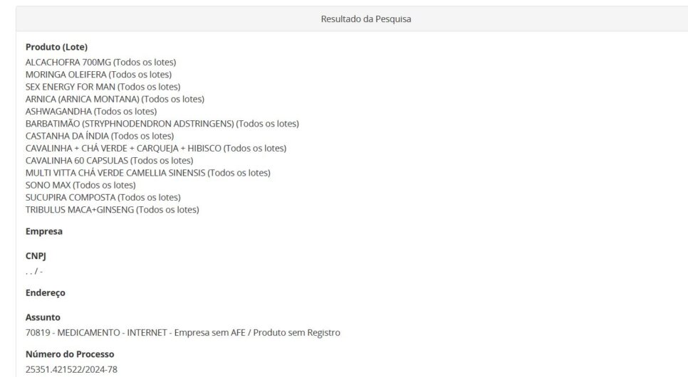 13 chás populares proibidos pela ANVISA pt 1 (Foto Reprodução/ANVISA)