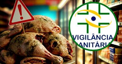 Frango podre e carnes impróprias foram apreendidas pela Vigilância Sanitária (Foto Reprodução/Montagem/Lennita/Canva/Tv Foco)