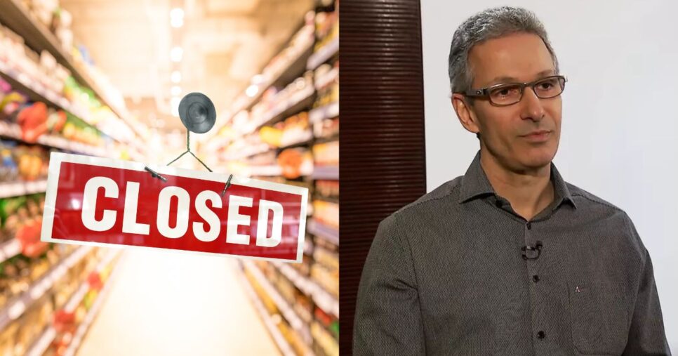 Ilustração supermercado fechado e Romeu Zema (Fotos: Reproduções / Canva / GloboNews)