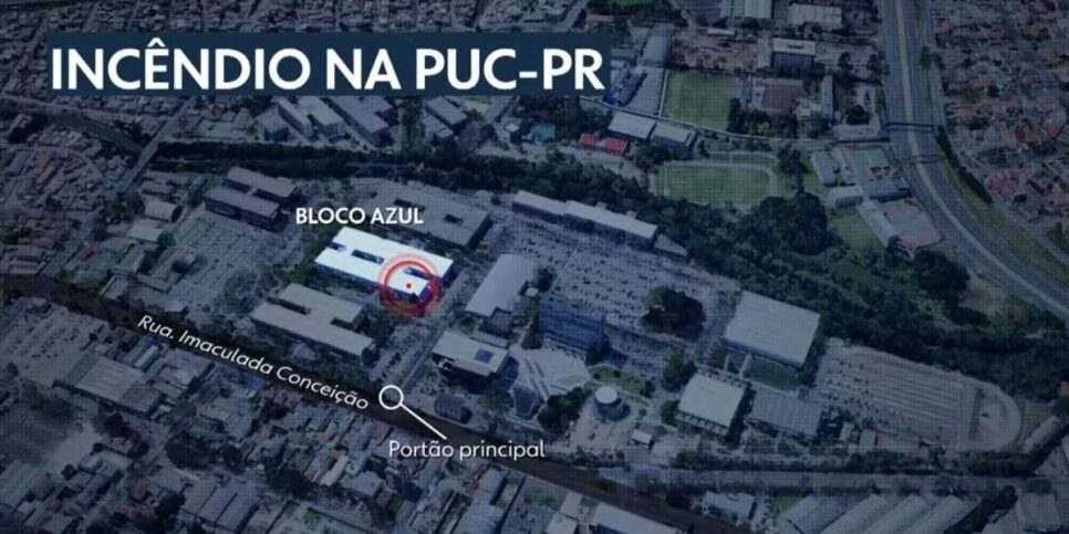 Local do incêndio na PUC (Foto: Arte/RPC)
