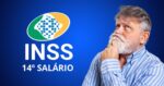 Logo do INSS, 14º salário e idoso pensando (Fotos: Reproduções / Internet / Cavna)