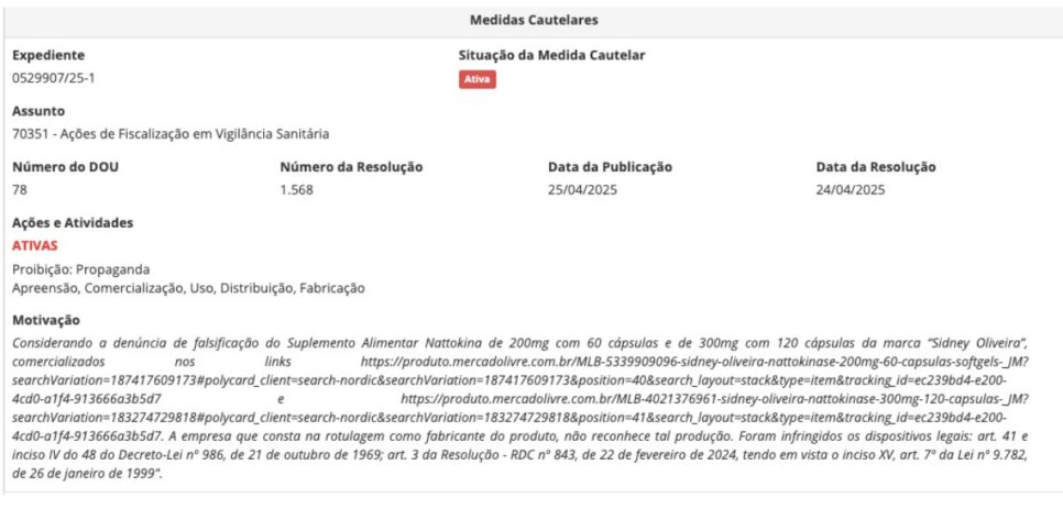 Medida da Anvisa (Foto: Reprodução / site oficial)