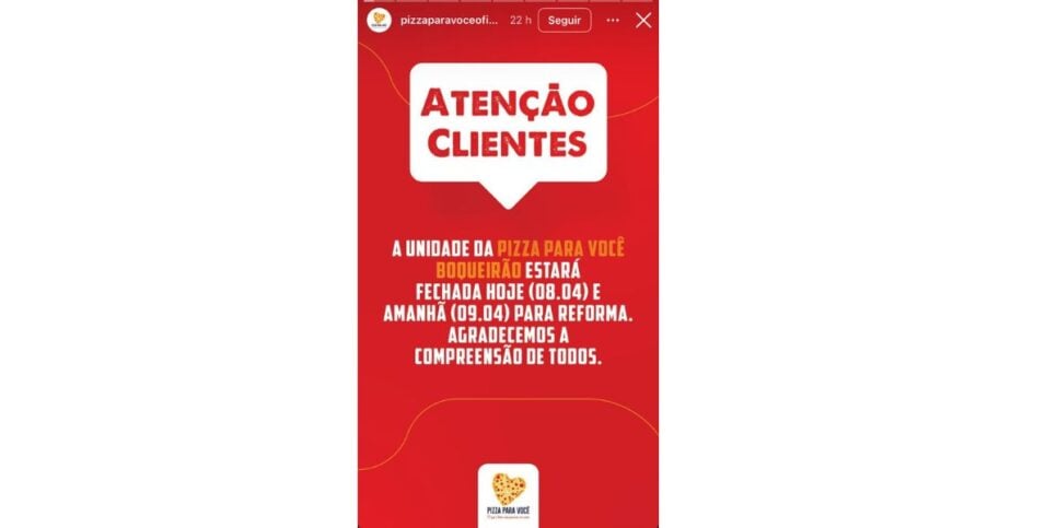 Nota Pizza Para Você (Foto: Reprodução / Instagram)