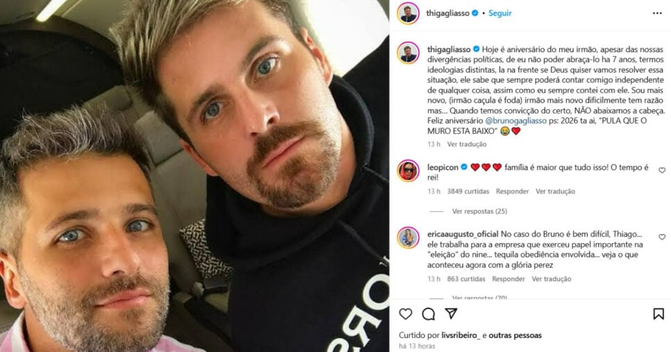 O famoso ex-ator da Globo recebeu parabéns de seu irmão, Thiago Gagliasso (Foto: Reprodução)